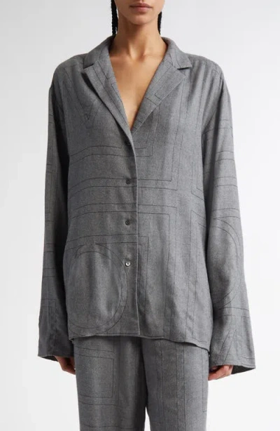 TOTÊME TOTEME MONOGRAM EMBROIDERED FLANNEL PAJAMA TOP