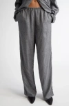 Totême Toteme Monogram Embroidered Flannel Wide Leg Pants In Smoke Melange