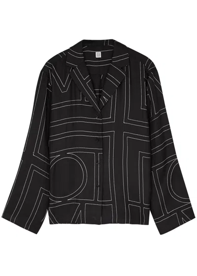 Totême Monogram Embroidered Silk-twill Shirt In Black