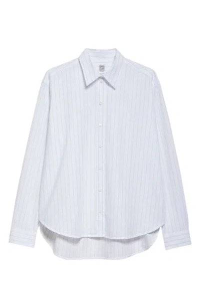 Totême Toteme Monogram Stripe Organic Cotton Poplin Button-up Shirt In White/cobalt Pinstripe