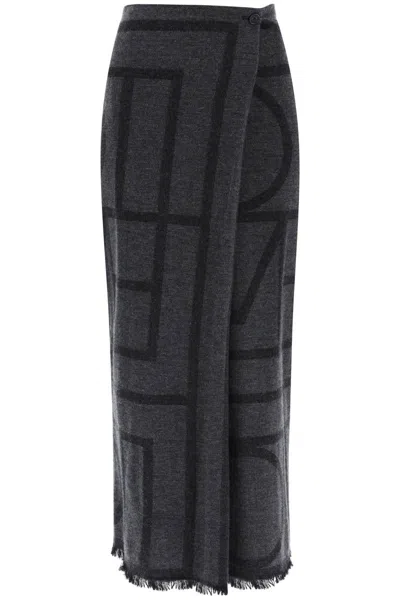 Totême Toteme Monogram Wool Maxi Sarong Skirt In Grey