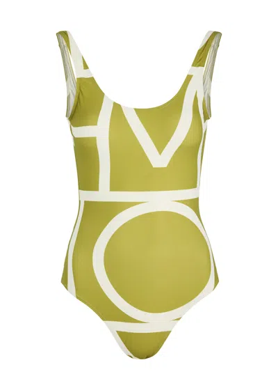 Totême Toteme Monogrammed Logo-print Swimsuit In Green