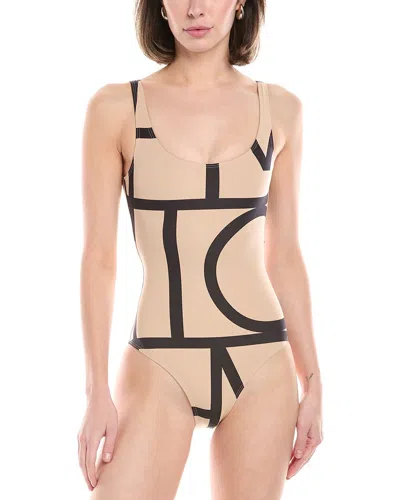 Totême Toteme One Piece Monogram Swimsuit In Beige