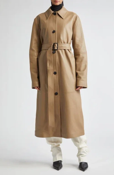 Totême Belted Leather Oversized Coat In Beige
