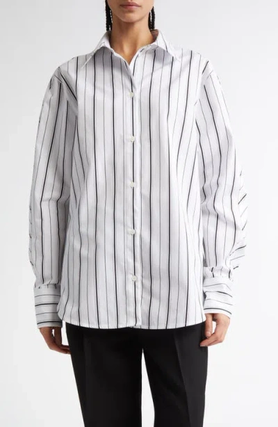 TOTÊME TOTEME OVERSIZE STRIPE ORGANIC COTTON POPLIN BUTTON-UP SHIRT