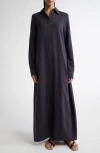 Totême Toteme Parachute Long Sleeve Silk Blend Maxi Shirtdress In Nightfall