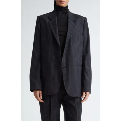 Totême Toteme Pinstripe Wool Blend Tailored Jacket In Navy