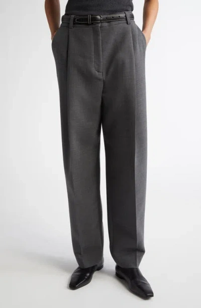 Totême Toteme Pleated Straight Leg Pants In Grey Melange