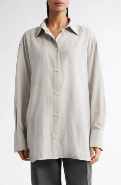 Totême Toteme Relaxed Fit Button-up Shirt In Pale Grey Melange