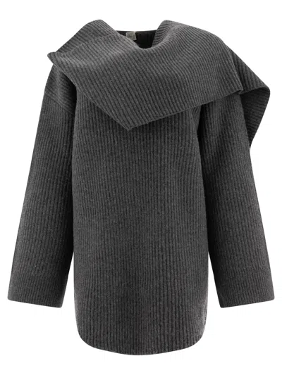 Totême Toteme Ribbed Scarf Sweater In Gray