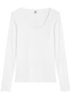 Totême Womens Ecru Ribbed Scoop-neck Stretch-wool Blend Top In White