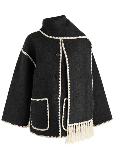 Totême Scarf-effect Wool-blend Jacket In Dark Grey