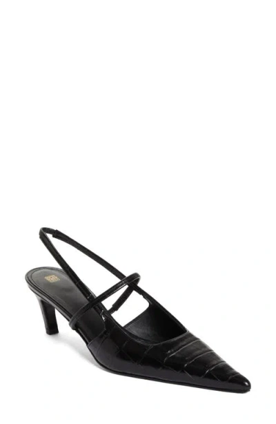 Totême Toteme Sharp Pointed Toe Croc Embossed Slingback Pump In Black