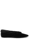 Totême Toteme Genuine Shearling Trim Velvet Pointed Toe Ballet Flat In Black