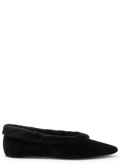 TOTÊME TOTEME SHEARLING-TRIMMED VELVET FLATS