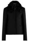 Totême Toteme Wool Blend Jacket With Removable Genuine Shearling Collar In Black