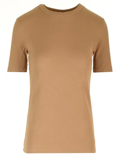 Totême Crew-neck Fine-ribbed T-shirt In Brown