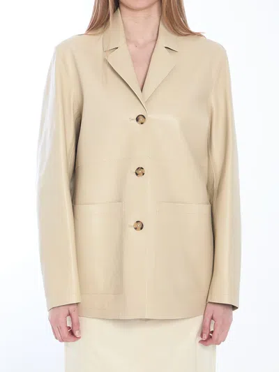 Totême Toteme Women Single-breasted Leather Jacket In Cream