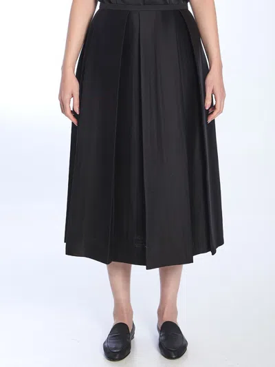 Totême Pleated Wool And Silk-blend Midi Skirt In Black