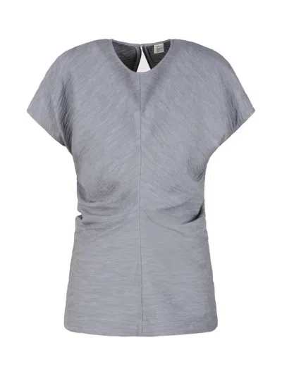 Totême Slouch Waist Crinkled Top Mistral In Grey