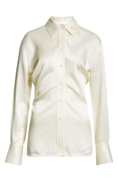 Totême Toteme Slouch Waist Satin Button-up Shirt In White