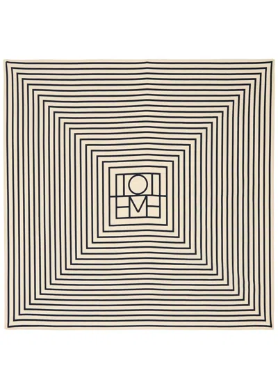 Totême Toteme Striped Logo-print Silk Scarf In Cream