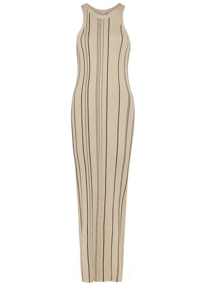 Totême Striped Ribbed-knit Maxi Dress In Gold