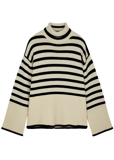 Totême Striped Roll-neck Wool-blend Jumper In White And Black
