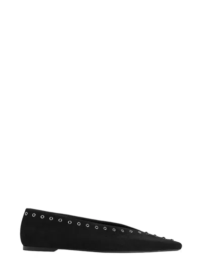 Totême Lace-up Eyelet-embellished Suede Ballet Flats In Black