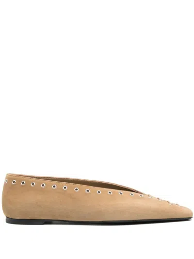 Totême Lace-up Eyelet-embellished Suede Ballet Flats In Brown