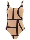 Totême Beige Swimsuit With Black Details In Techno Fabric Woman In Brown