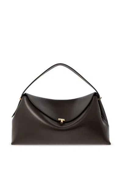 Totême Taupe T-lock Leather Top Handle Bag In Brown