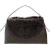 Totême Toteme T-lock Leather & Genuine Shearling Top Handle Bag In Bark