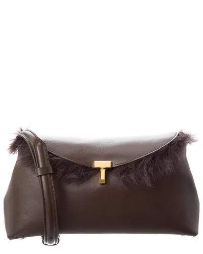 Totême Toteme T-lock Leather & Shearling Shoulder Bag In Brown