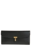 Totême Toteme T Lock Fold-over Leather Continental Wallet In Black