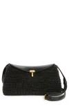 Totême Toteme T-lock Top Handle Woven Leather Clutch In Black