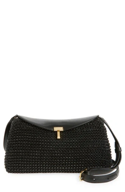 Totême Toteme T-lock Top Handle Woven Leather Clutch In Black