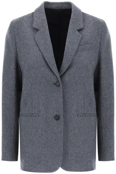 Totême Grey Single-breasted Jacket With Notched Revers In Wool Blend Woman