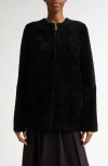 Totême Toteme Teddy Genuine Shearling Zip Jacket In Black