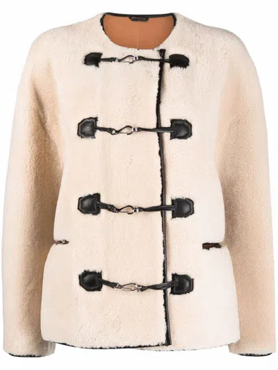 Totême Toteme Teddy Shearling Clasp Jacket Clothing In White