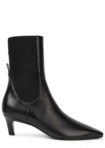 Totême The Mid Heel Calfskin Ankle Boots In Black