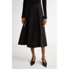 Totême Pleated Wool And Silk-blend Midi Skirt In Black