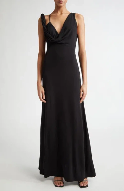 Totême Twisted Draped Satin Maxi Dress In Black