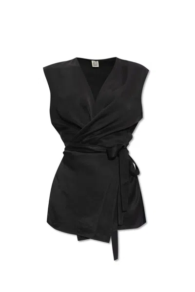 Totême Twisted Satin Tie Top In Black