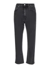 Totême High-waisted Black Denim Pants With Straight Leg Cut In Animal Print