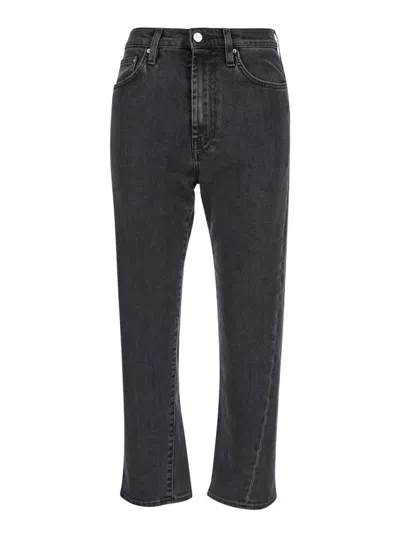 Totême High-waisted Black Denim Pants With Straight Leg Cut In Animal Print