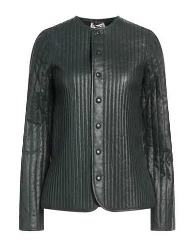 Totême Toteme Woman Shirt Dark Green Size 2 Lambskin