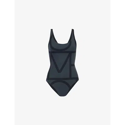 Totême Toteme Womens Black Monogram Logo-print High-leg Swimsuit