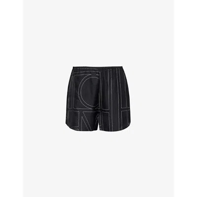 TOTÊME WOMENS WIDE-LEG HIGH-RISE SILK-TWILL SHORTS BLACK MONOGRAM