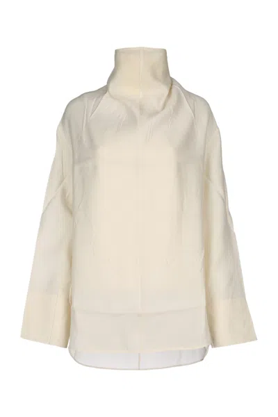 Totême Toteme Women Funnel-neck Organza Blouse In Beige